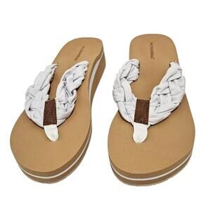 MORMIRAC Tan White Braided Strap Thong Flip Flop Sandals Women's Size 8 NWB